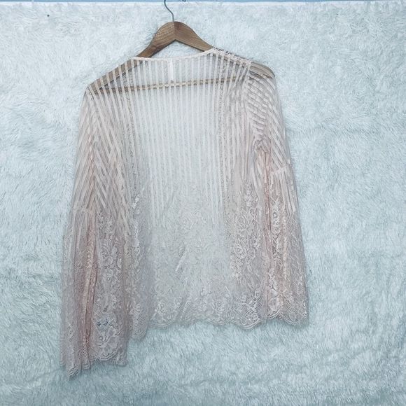 Xhilaration Pink Lace Open Cardigan Bell Sleeve XS - Picture 6 of 15